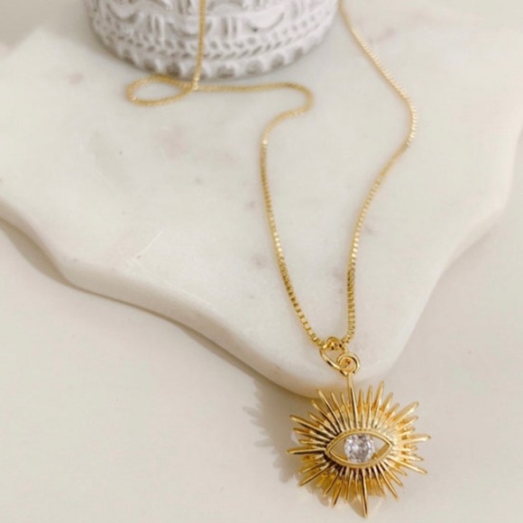 Evil Eye/Sun Burst Necklace | 14k Gold Filled - Picture 5 of 6